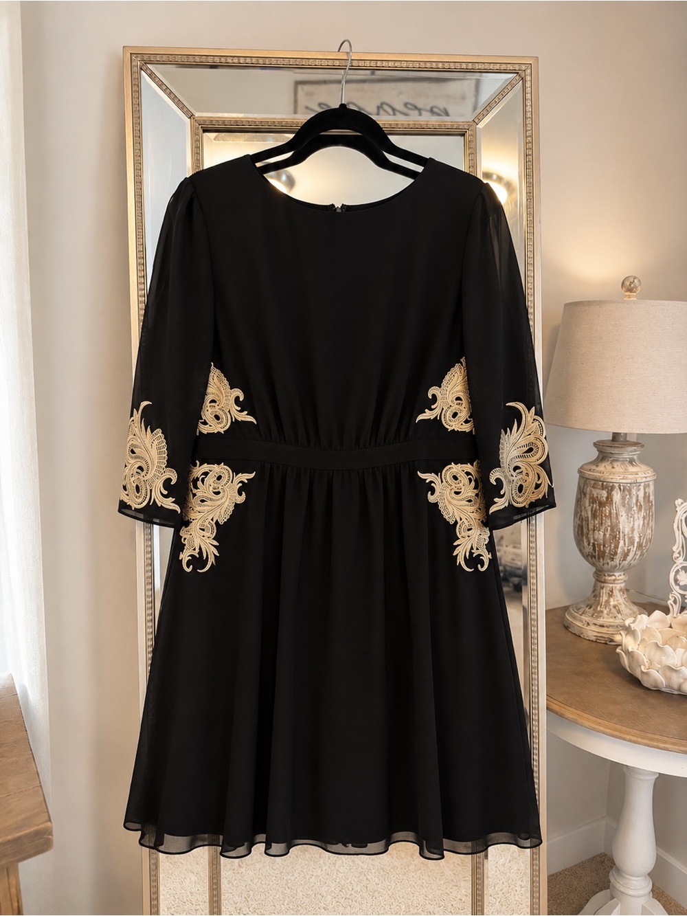 Ted Baker Black Dress with Gold Embroidered Accents